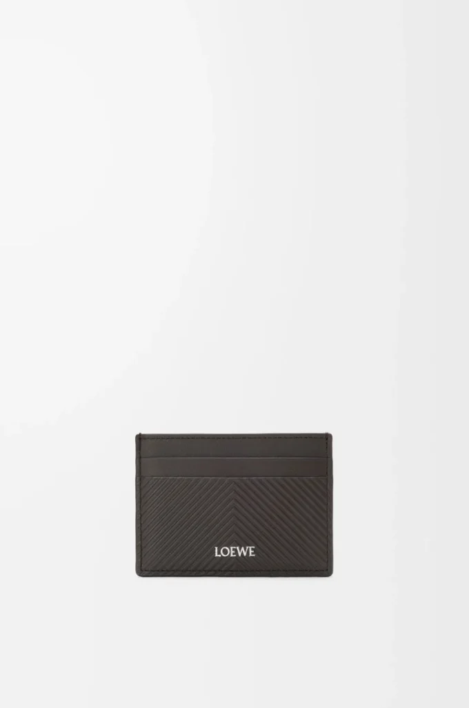 Porte-cartes uni en cuir de veau classique texturé gris foncé Porte-cartes uni en cuir de veau classique texturé gris foncé