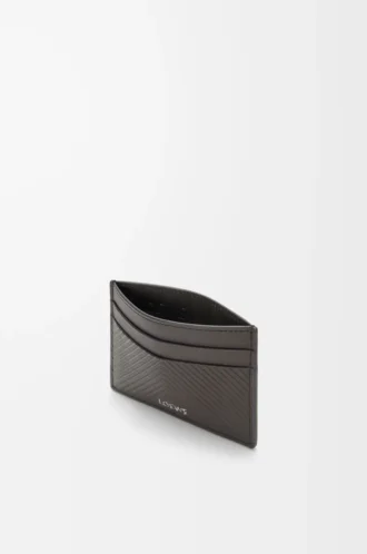 Porte-cartes uni en cuir de veau classique texturé gris foncé Porte-cartes uni en cuir de veau classique texturé gris foncé