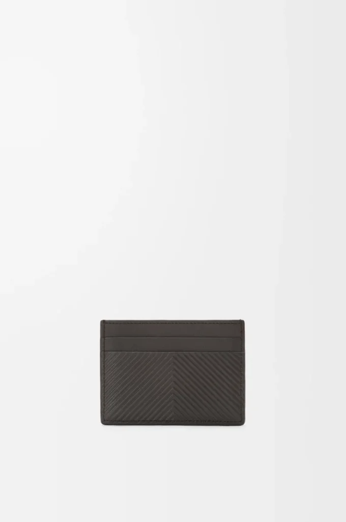 Porte-cartes uni en cuir de veau classique texturé gris foncé Porte-cartes uni en cuir de veau classique texturé gris foncé
