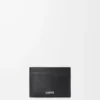 Porte-cartes uni en cuir de veau classique texturé noir Porte-cartes uni en cuir de veau classique texturé noir