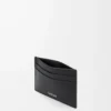 Porte-cartes uni en cuir de veau classique texturé noir Porte-cartes uni en cuir de veau classique texturé noir