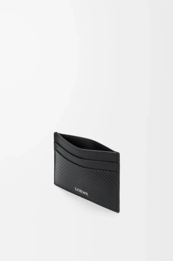 Porte-cartes uni en cuir de veau classique texturé noir Porte-cartes uni en cuir de veau classique texturé noir