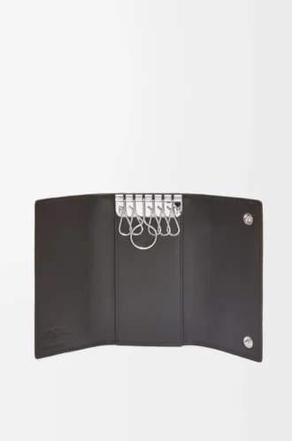 Porte-clés en cuir de veau grainé souple anthracite