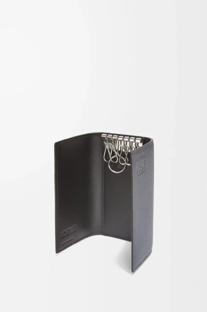 Porte-clés en cuir de veau grainé souple anthracite Porte-clés en cuir de veau grainé souple anthracite