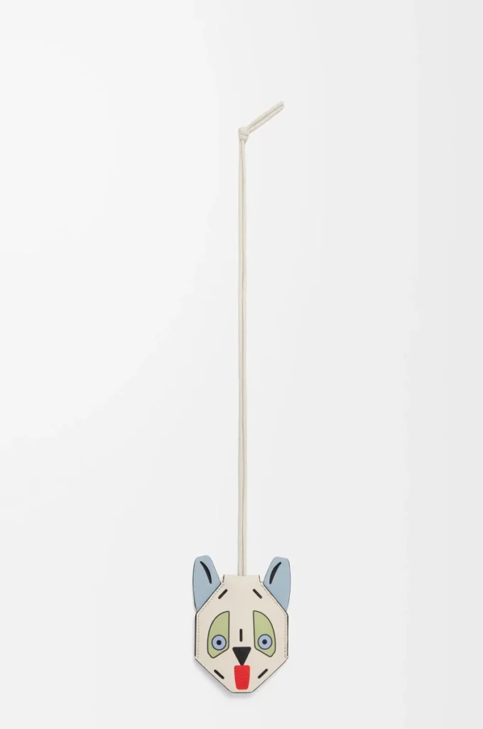 Porte-clés Futurist Cat en cuir de veau blanc/bleu