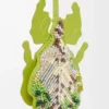 Porte-clés insecte feuille en cuir perlé vert prairie