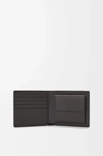 Porte-monnaie à deux volets en cuir de veau classique texturé gris foncé