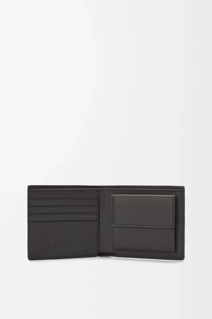 Porte-monnaie à deux volets en cuir de veau classique texturé gris foncé Porte-monnaie à deux volets en cuir de veau classique texturé gris foncé