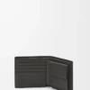 Porte-monnaie à deux volets en cuir de veau classique texturé gris foncé Porte-monnaie à deux volets en cuir de veau classique texturé gris foncé