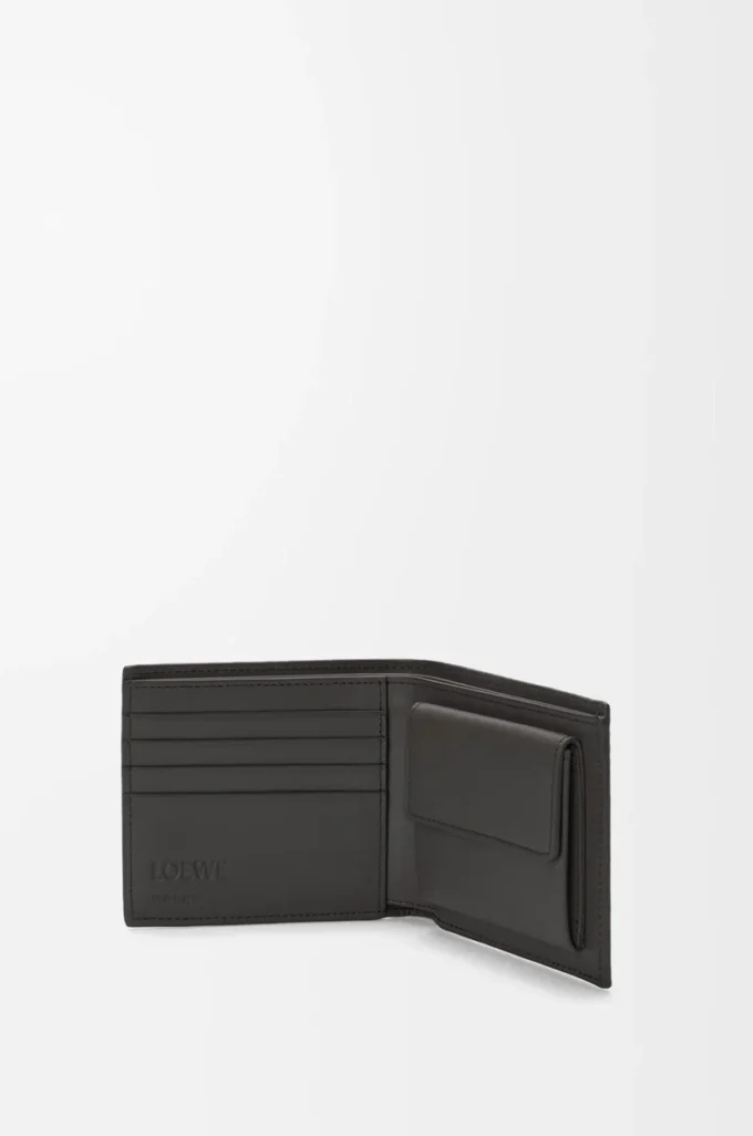 Porte-monnaie à deux volets en cuir de veau classique texturé gris foncé Porte-monnaie à deux volets en cuir de veau classique texturé gris foncé