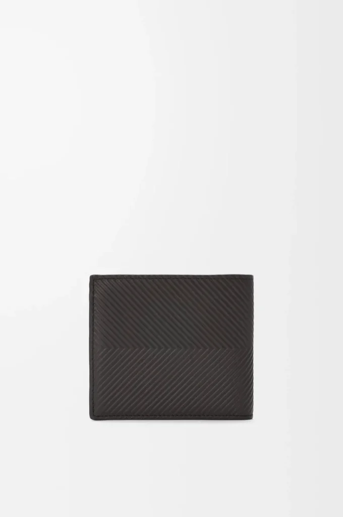 Porte-monnaie à deux volets en cuir de veau classique texturé gris foncé Porte-monnaie à deux volets en cuir de veau classique texturé gris foncé