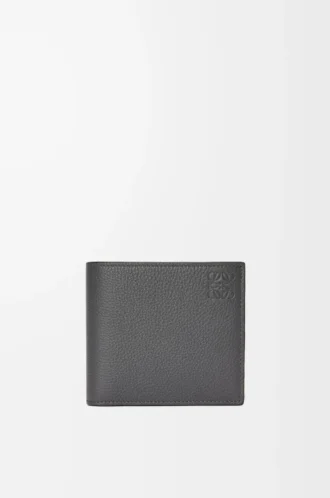 Porte-monnaie à deux volets en cuir de veau grainé souple anthracite