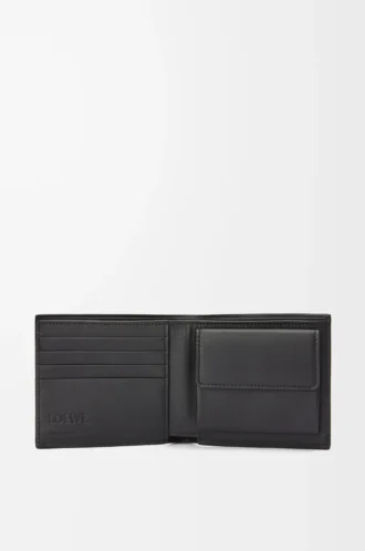 Porte-monnaie à deux volets en cuir de veau grainé souple anthracite