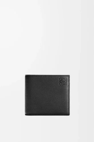Porte-monnaie à deux volets en cuir de veau grainé souple Noir