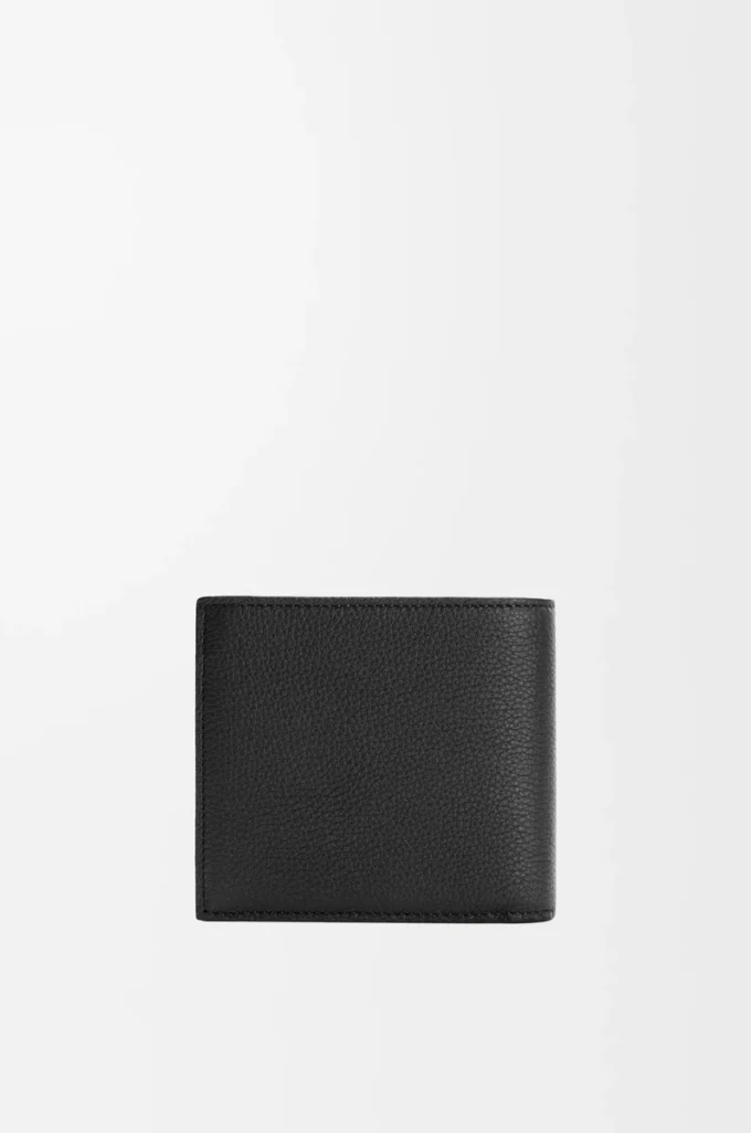 Porte-monnaie à deux volets en cuir de veau grainé souple Noir