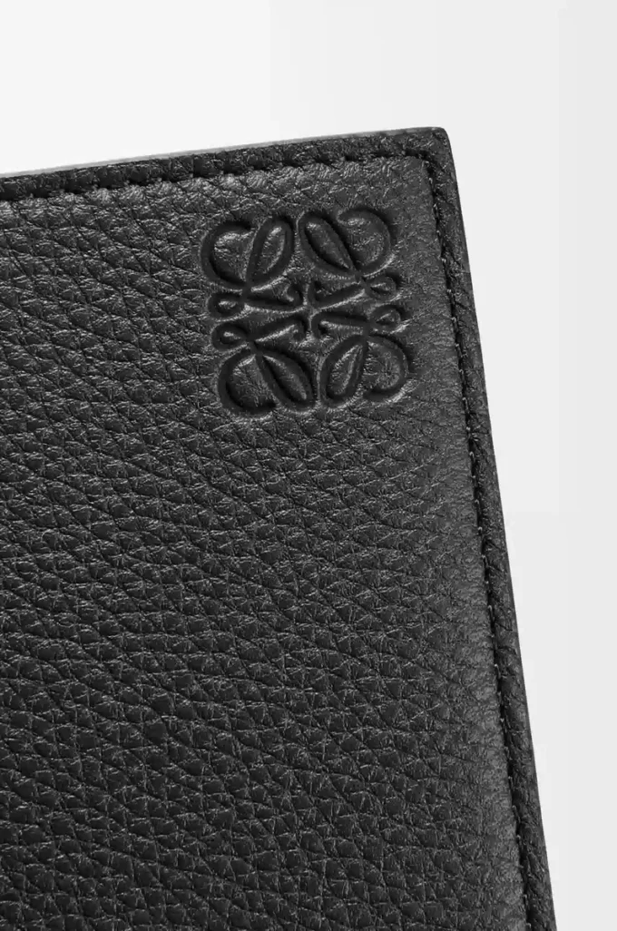 Porte-monnaie à deux volets en cuir de veau grainé souple Noir
