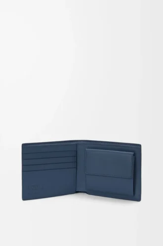 Porte-monnaie à deux volets en cuir de veau satiné Indigo Dye