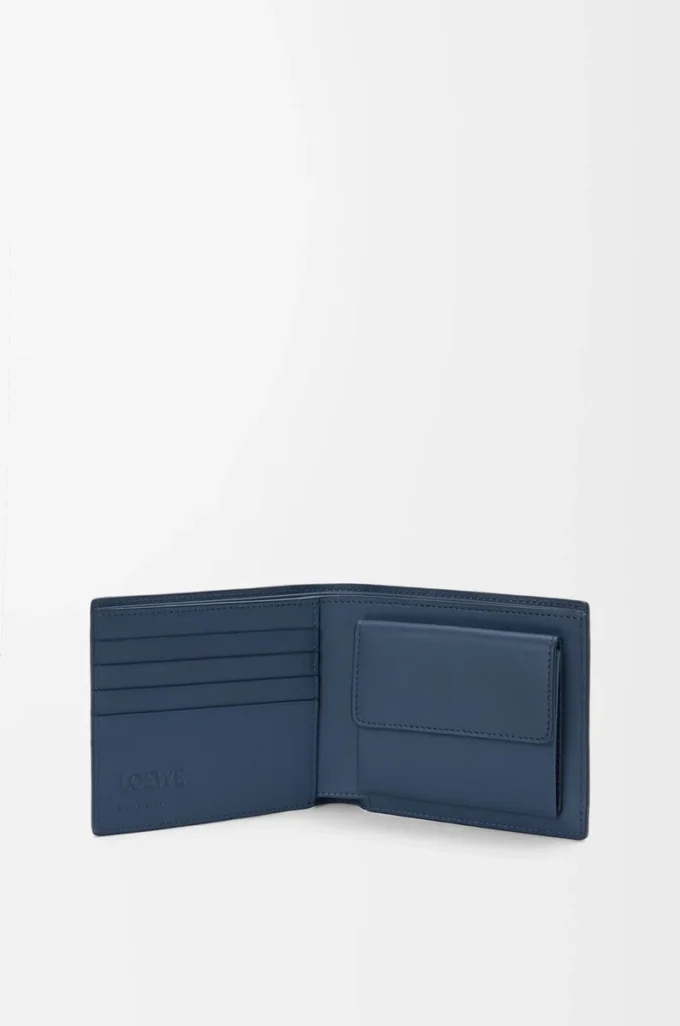 Porte-monnaie à deux volets en cuir de veau satiné Indigo Dye Porte-monnaie à deux volets en cuir de veau satiné Indigo Dye