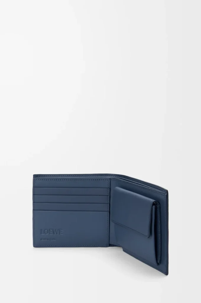 Porte-monnaie à deux volets en cuir de veau satiné Indigo Dye Porte-monnaie à deux volets en cuir de veau satiné Indigo Dye