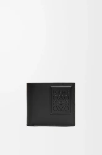Porte-monnaie à deux volets en cuir de veau satiné noir