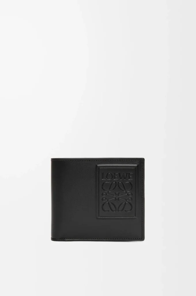 Porte-monnaie à deux volets en cuir de veau satiné noir Porte-monnaie à deux volets en cuir de veau satiné noir