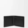 Porte-monnaie à deux volets en cuir de veau satiné noir Porte-monnaie à deux volets en cuir de veau satiné noir
