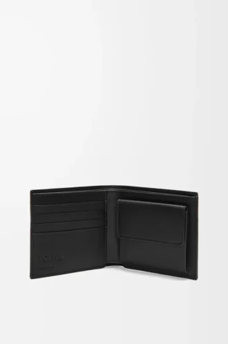 Porte-monnaie à deux volets en cuir de veau satiné noir