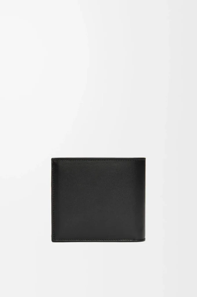 Porte-monnaie à deux volets en cuir de veau satiné noir Porte-monnaie à deux volets en cuir de veau satiné noir