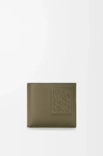 Porte-monnaie à deux volets en cuir de veau satiné vert kaki