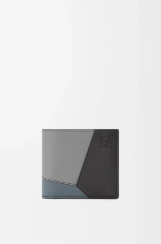 Porte-monnaie à deux volets Puzzle en cuir de veau classique Asphalt Grey/Storm Blue