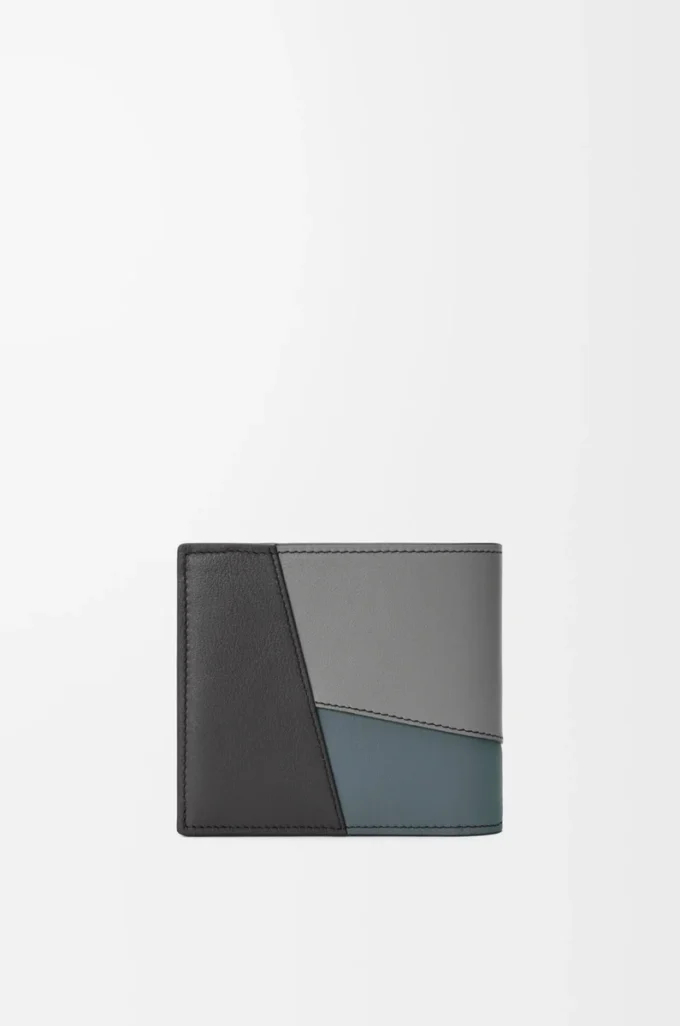 Porte-monnaie à deux volets Puzzle en cuir de veau classique Asphalt Grey/Storm Blue Porte-monnaie à deux volets Puzzle en cuir de veau classique Asphalt Grey/Storm Blue