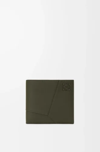 Porte-monnaie à deux volets Puzzle en cuir de veau classique Dark Khaki