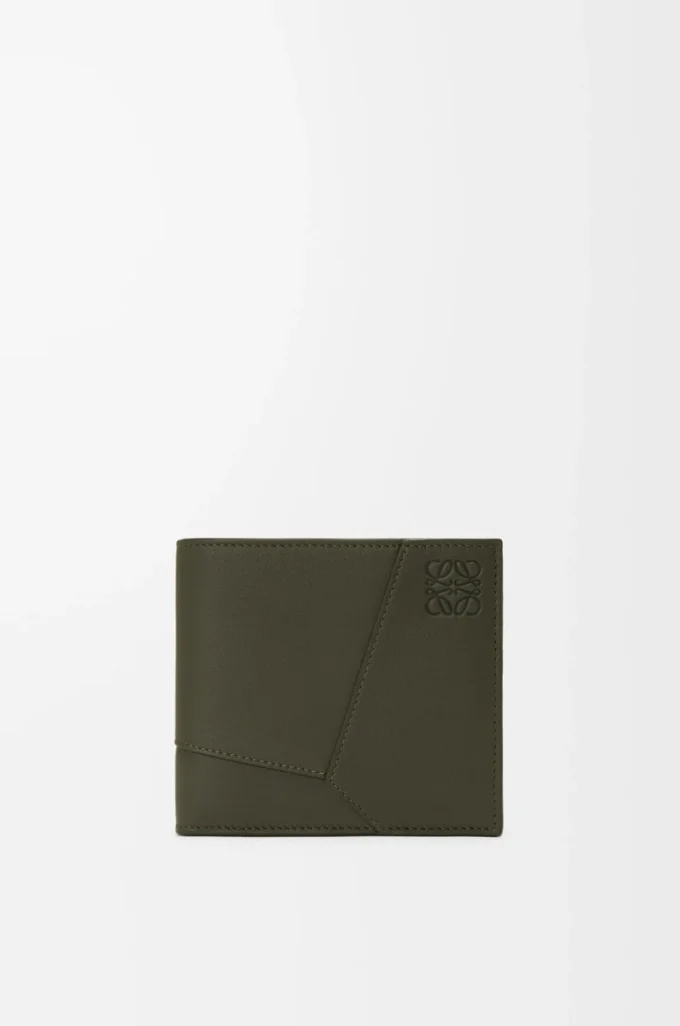 Porte-monnaie à deux volets Puzzle en cuir de veau classique Dark Khaki