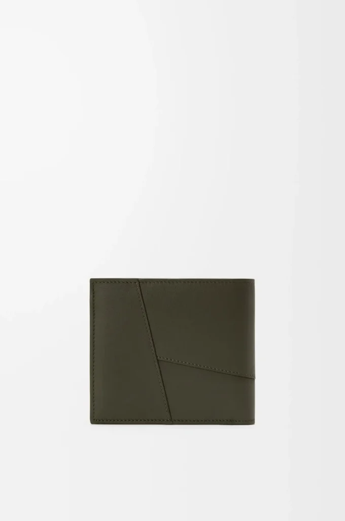 Porte-monnaie à deux volets Puzzle en cuir de veau classique Dark Khaki