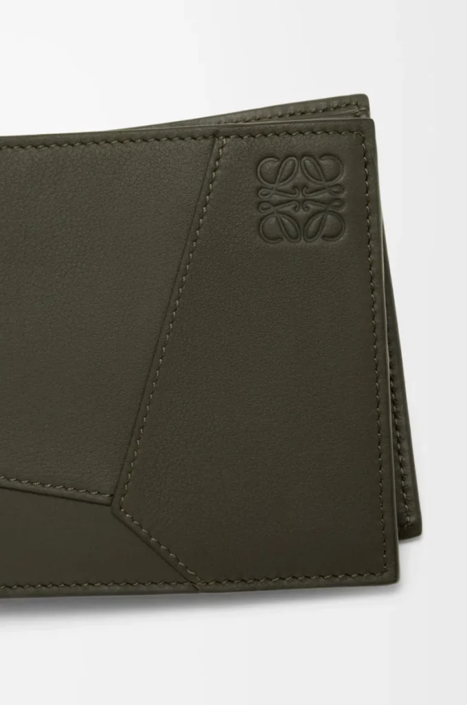 Porte-monnaie à deux volets Puzzle en cuir de veau classique Dark Khaki
