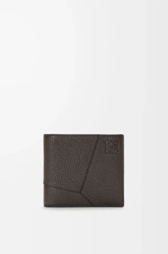 Porte-monnaie à deux volets Puzzle en cuir de veau grainé souple Gris foncé