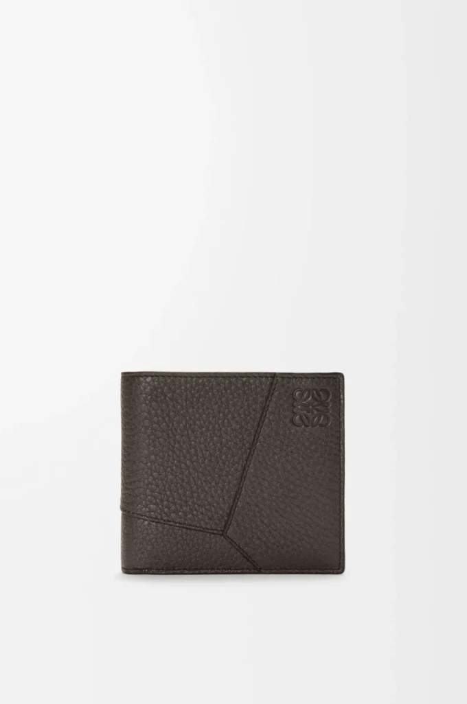 Porte-monnaie à deux volets Puzzle en cuir de veau grainé souple Gris foncé