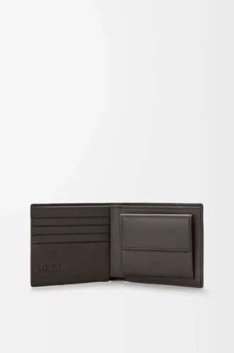 Porte-monnaie à deux volets Puzzle en cuir de veau grainé souple Gris foncé