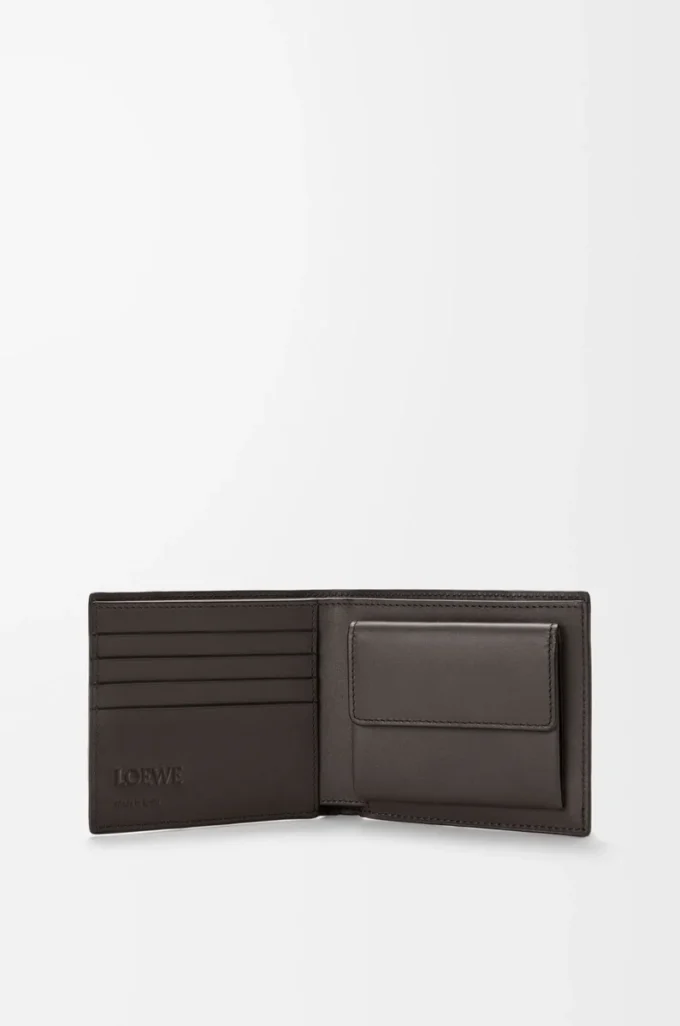 Porte-monnaie à deux volets Puzzle en cuir de veau grainé souple Gris foncé