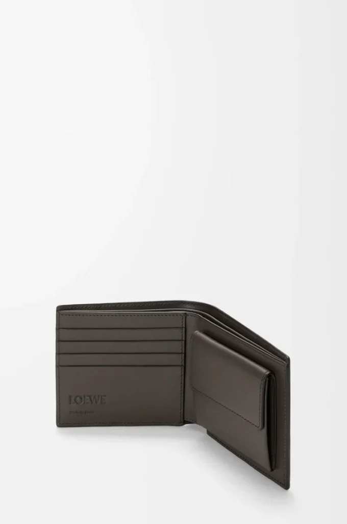 Porte-monnaie à deux volets Puzzle en cuir de veau grainé souple Gris foncé
