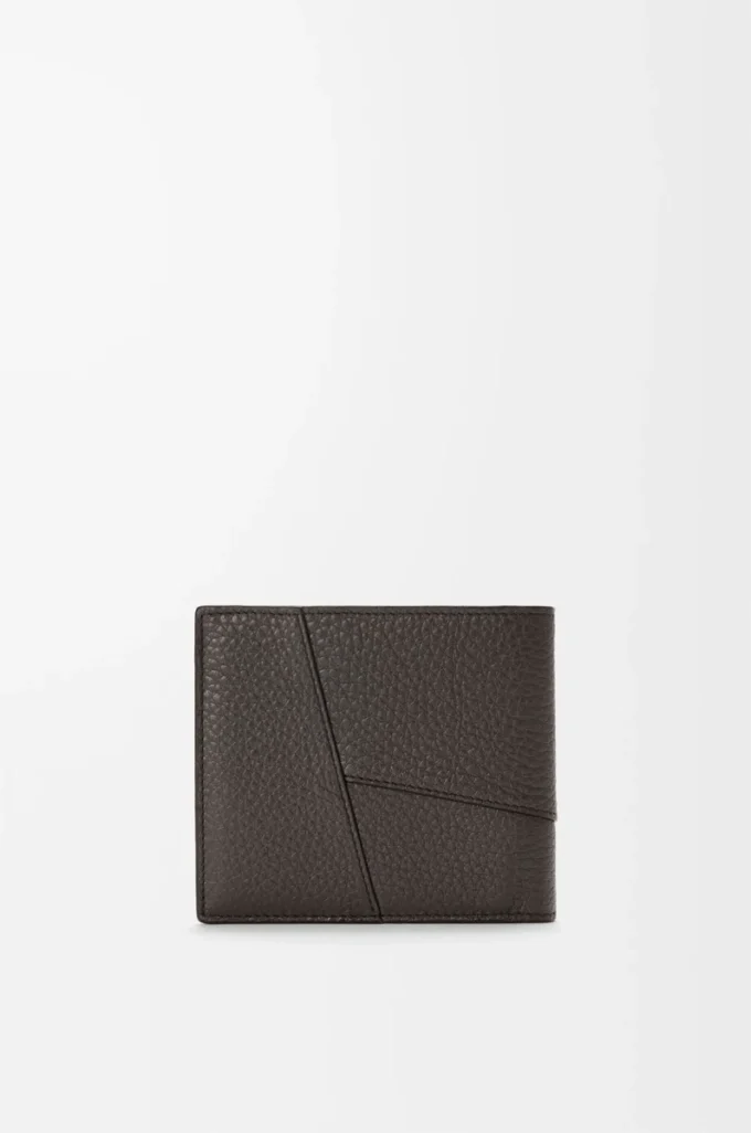 Porte-monnaie à deux volets Puzzle en cuir de veau grainé souple Gris foncé