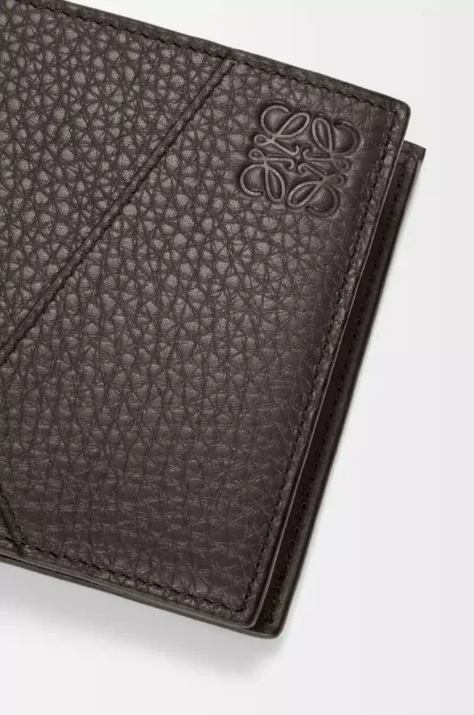Porte-monnaie à deux volets Puzzle en cuir de veau grainé souple Gris foncé