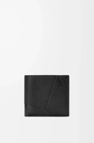 Porte-monnaie à deux volets Puzzle en cuir de veau grainé souple Noir Porte-monnaie à deux volets Puzzle en cuir de veau grainé souple Noir