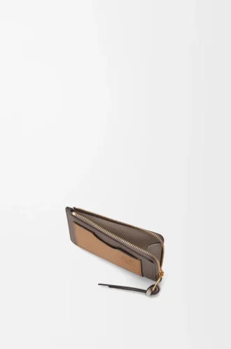 Porte-monnaie en cuir de veau grainé souple Taupe/Gold