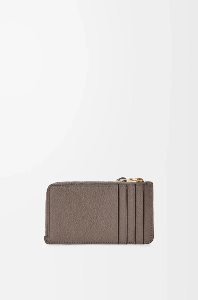 Porte-monnaie en cuir de veau grainé souple Taupe/Gold Porte-monnaie en cuir de veau grainé souple Taupe/Gold