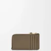 Porte-monnaie en cuir de veau grainé souple vert kaki foncé/gingembre