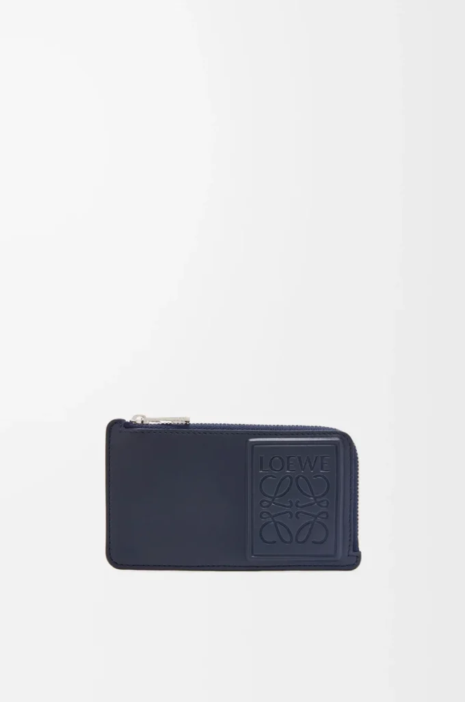 Porte-monnaie en cuir de veau satiné bleu marine foncé Porte-monnaie en cuir de veau satiné bleu marine foncé