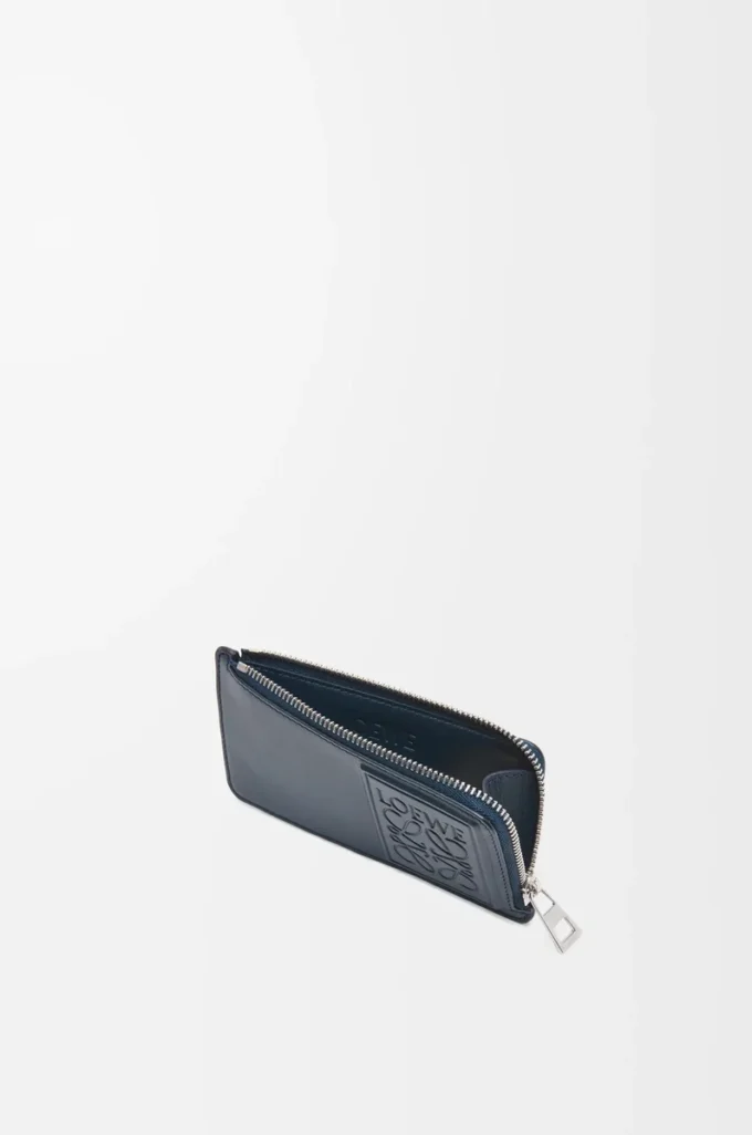 Porte-monnaie en cuir de veau satiné bleu marine foncé Porte-monnaie en cuir de veau satiné bleu marine foncé