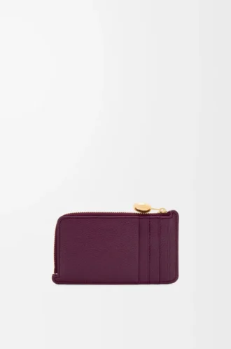 Porte-monnaie et cartes en cuir de veau grainé Pebble, couleur Prune