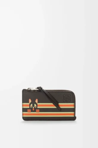 Porte-monnaie Futurist Cat en cuir de veau classique Taupe foncé/Orange